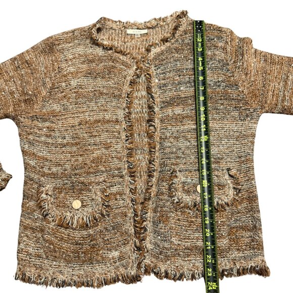 Sioni Brown Tan Textured Fringe Cardigan L w/ Sequins & Pockets - Picture 9 of 15